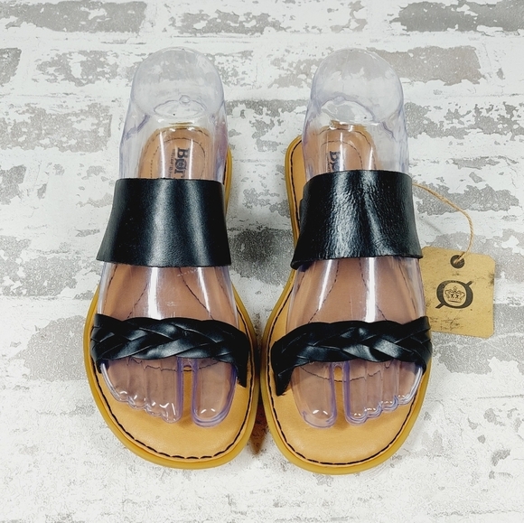 NEW Born Morena Black Leather Slip On Summer Flat Sandals i959 - Picture 1 of 13